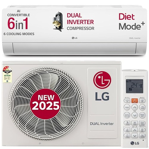 LG 2 Ton 3 Star Split AC DUAL Inverter (Copper AI Convertible 6-in-1 Diet Mode+ Faster Cooling & Energy Saving 4 Way Swing HD Filter with Anti-Virus Protection(USUQ24ENXE.ANLG)White